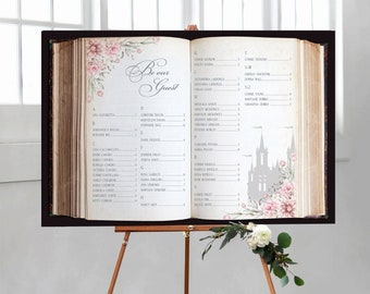 Custom Fairytale Castle Seating Chart | Romantic Pink Floral Design | Fairytale Book