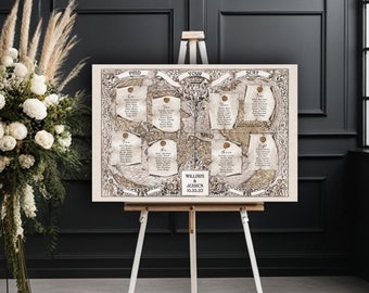 Old World Map Seating Chart - Travel Wedding - Vintage Scroll