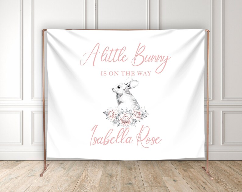 Bunny Baby Shower Backdrop Rabbit Personalized Baby Shower Banner Welcome Sign Pink or Blue