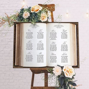 Vintage Open Book Seating Chart | Elegant Neutral Color Scheme | Fairytale Wedding | Bridal Shower