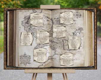 seating chart design Fantasy Wedding Seating Chart Literature Wedding Sign Renaissance Seating Chart Storybook Welcome Sign Ancient Manuscript Elves Dwarves