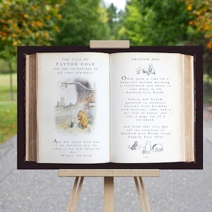 Pooh Storybook Welcome Sign - Custom Tale -Open Book Decor - First Birthday or Baby Shower Decor - Pooh Bear