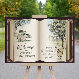 Winnie the Pooh Storybook Welcome Sign Customized - Cute Decor - Baby Shower or Birthday Decor - Personalized Quote - Pooh Bear and Friends