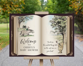 Pooh Storybook Welcome Sign Customized - Cute Decor - Baby Shower or Birthday Decor - Personalized Quote - Pooh Bear and Friends