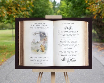 Pooh Storybook Welcome Sign - Custom Tale -Open Book Decor - First Birthday or Baby Shower Decor - Pooh Bear