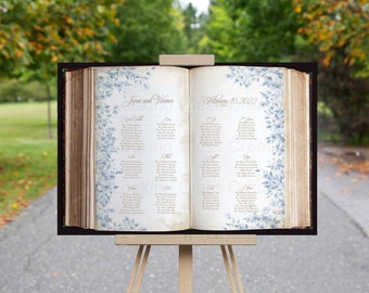 Fairytale Book Seating Chart with Blue Flowers - Storybook Wedding Decor - Princess Bridal Shower Welcome Sign - Quinceanera