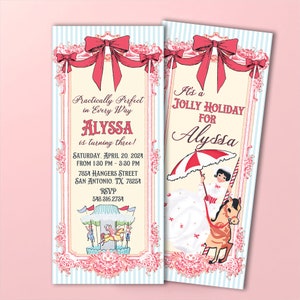 Mary Poppins - Invitation - Pink and Blue Carousel Baby Shower or Birthday Party Invite - Jolly Holiday