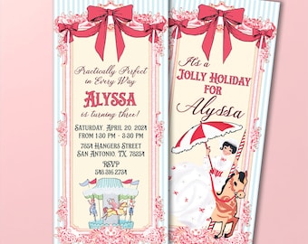Mary Poppins Birthday Invitation, Carousel Baby Shower Invite