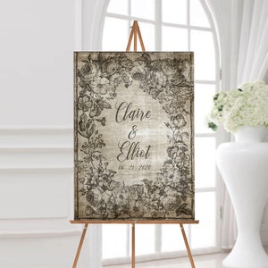 Custom Floral Wedding Welcome Sign - Personalized Rustic Ceremony Decor in Elegant Script Font