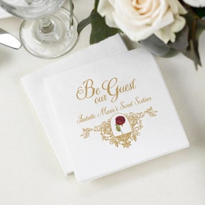 Beauty and the Beast Napkins - Personalized "Be Our Guest" Cocktail and Luncheon Napkins - Set of 100