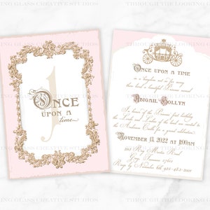 Once Upon a Time Princess Carriage Invitation - Fairytale Castle Theme - Girl's 1st Birthday, Bridal, Baby Shower - 5x7 Double Sided Card