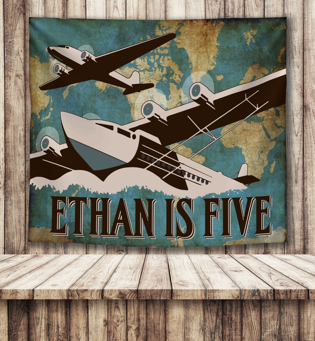 Vintage Airplane Backdrop Adventure Map Banner Personalized Etsy