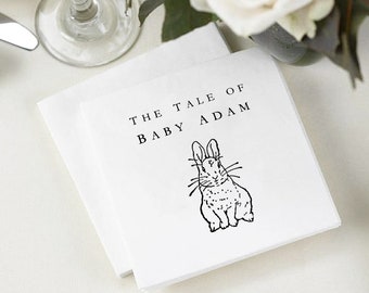 Custom Rabbit Napkins, Baby Shower Napkins, Custom Napkin, Black and White, Personalized Napkin, Baby Shower Decorations, Set of 100