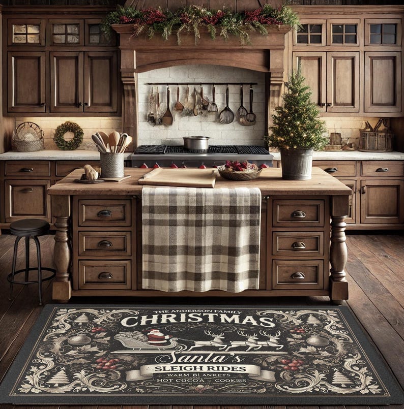 Personalized Christmas Rug – Santa's Sleigh Rides, Farmhouse Holiday ...