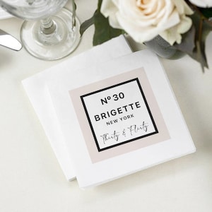Personalized Designer Perfume Label Napkin - Pink and Black - Thirty and Flirty - 40th Birthday - Cocktail Napkin - Birthday - Set of 100