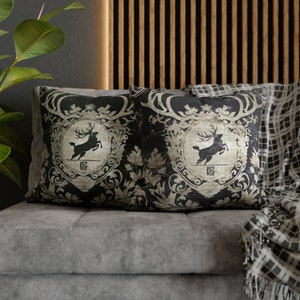 Ornate Stag Christmas Pillow - Vintage Holiday Decor, Personalized