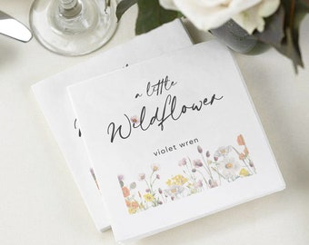 Personalized Wildflower Napkins for Baby Shower - Botanical Cocktail Napkin - Boho - Woodland - Set of 100