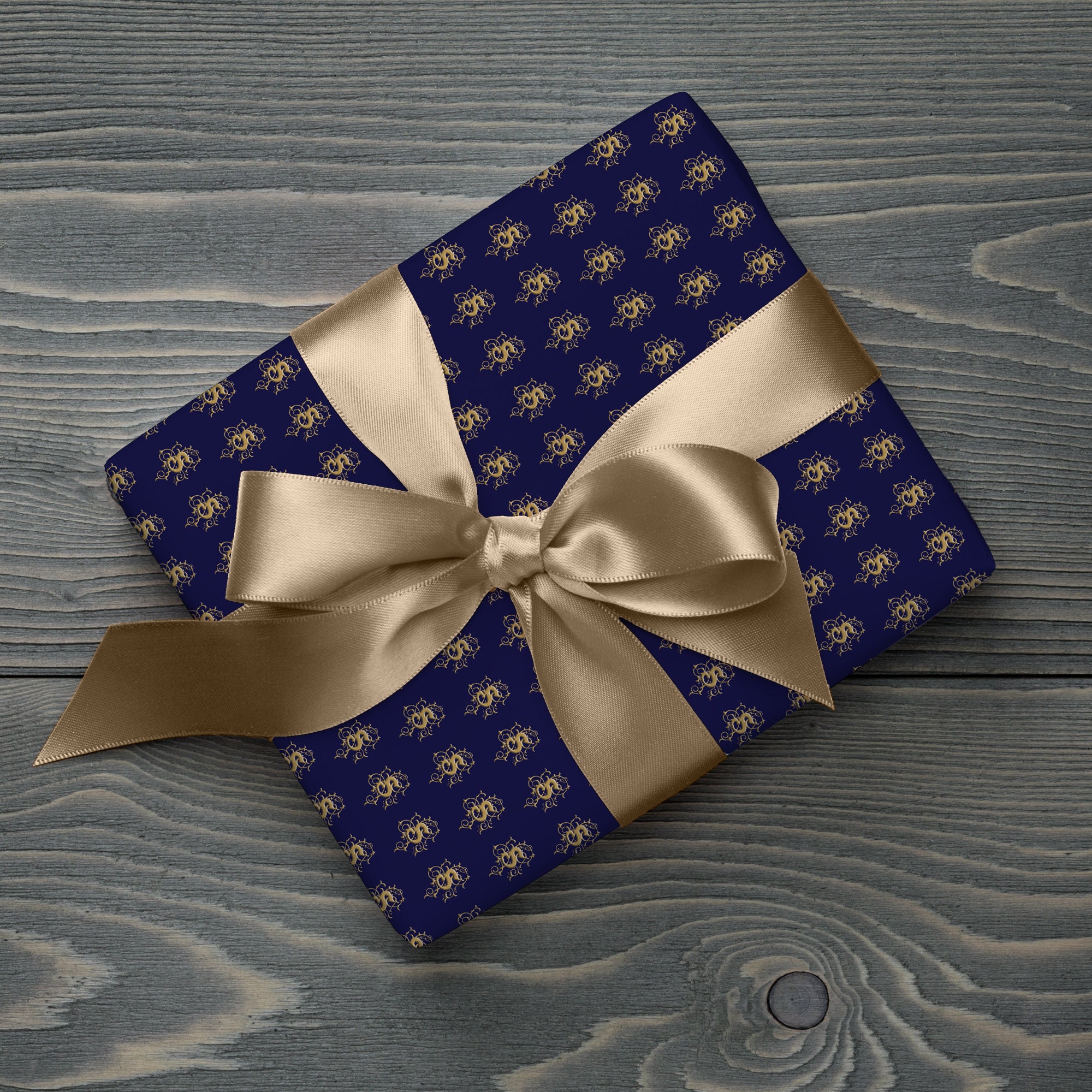 Elegant Gift Wrap Gold Monogram Filigree Navy Blue Wrapping Paper Sheets  Beauty Beast Wedding Shower Bridal Unique Present Elegant Birthday 