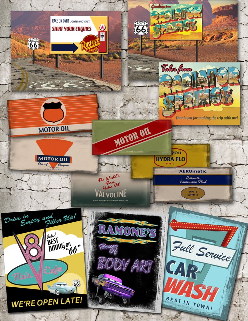 Party Pack-Vintage Radiator Springs Printable | Etsy