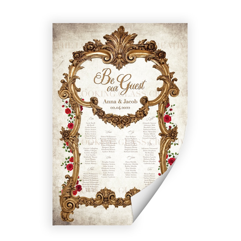 Beauty and the Beast Seating Chart Fairytale Storybook Red Rose Decor Once Upon a Time Be Our Guest Sign 1 Day Turnaround Poster Print