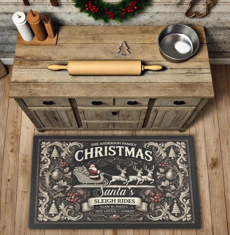 Personalized Christmas Rug – Santa's Sleigh Rides, Farmhouse Holiday ...