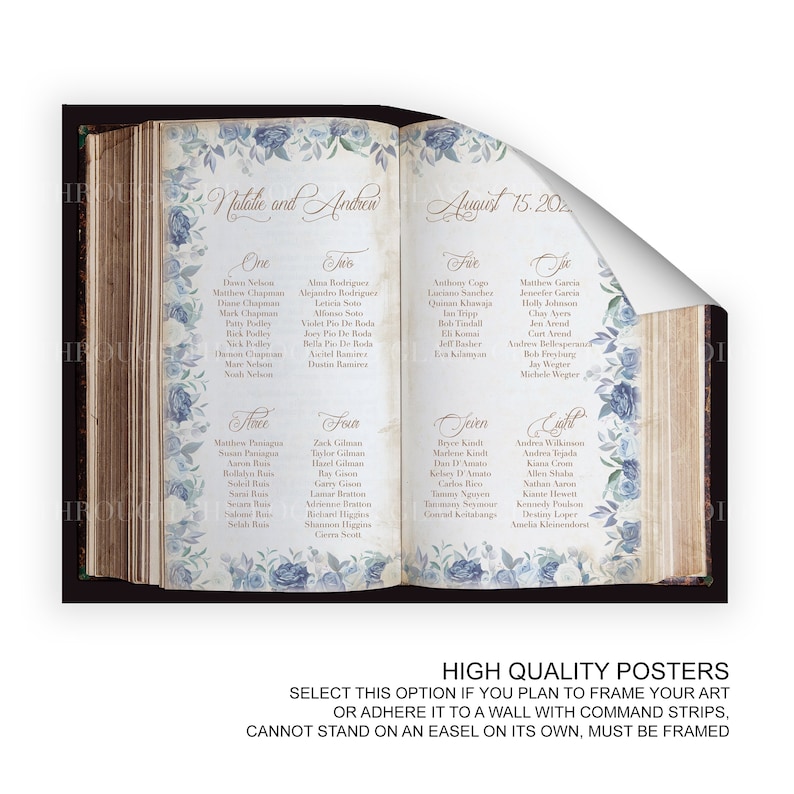 Book Seating Chart Find Your Seat Sign Blue Flower Wedding Etsy