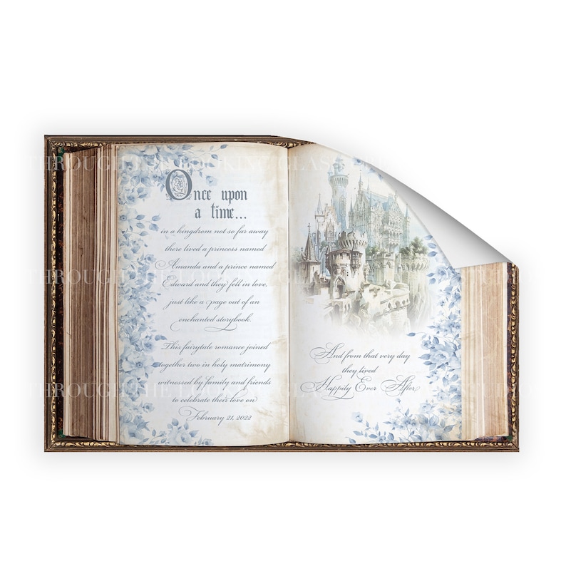 Blue Castle Wedding Book Art - Vintage Open Book - Storybook Baby Shower Decor - Cinderella Wedding Decoration - Fairytale Book