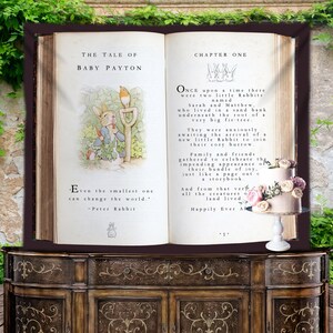 Personalized Storybook Backdrop - Peter Rabbit Theme - Vintage Illustrations - Baby Shower Photo Booth