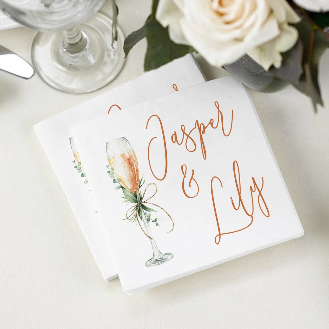 Custom Napkins Engagement, Napkins for Bridal Shower, Cocktail Napkins