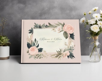 Wedding Guestbook Pale Pink Boho Floral - Bridgerton Inspired - Bridal Shower - Watercolor - Custom Name - 10.9" x 8.75" - 100 blank pages