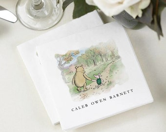 Custom Pooh Napkins - Pooh Baby Shower Decorations - Pooh and Piglet, Set of 100 - Custom Name - Pooh Bear