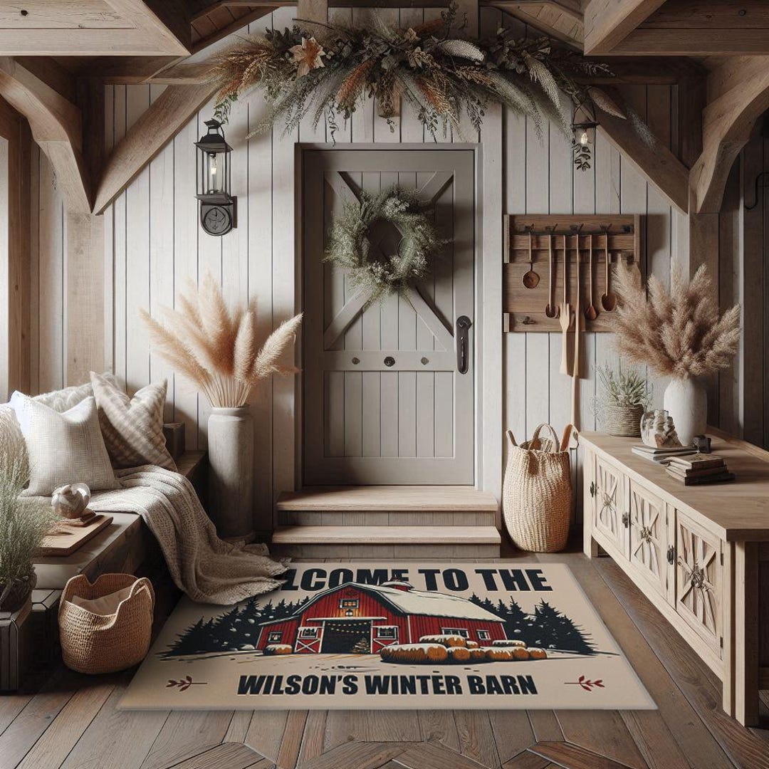 Personalized Winter Barn Area Rug, Custom Family Name, 3 Sizes ...