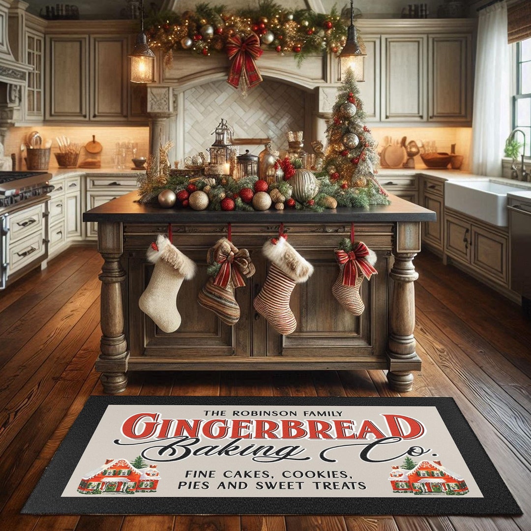 Personalized Christmas Area Rug - Gingerbread Baking Company Design ...
