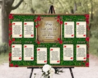 Queen of Hearts Card Seating Chart - Wonderland Wedding, Baby Shower, Tea Party Decor, Whimsical Seating Chart, Fantasy Wedding