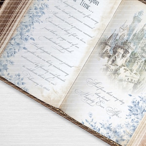 Blue Floral Castle Storybook Art - Custom Fairytale - Personalized Wedding Decor
