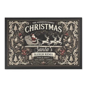 Personalized Christmas Rug – Santa's Sleigh Rides, Farmhouse Holiday Decor