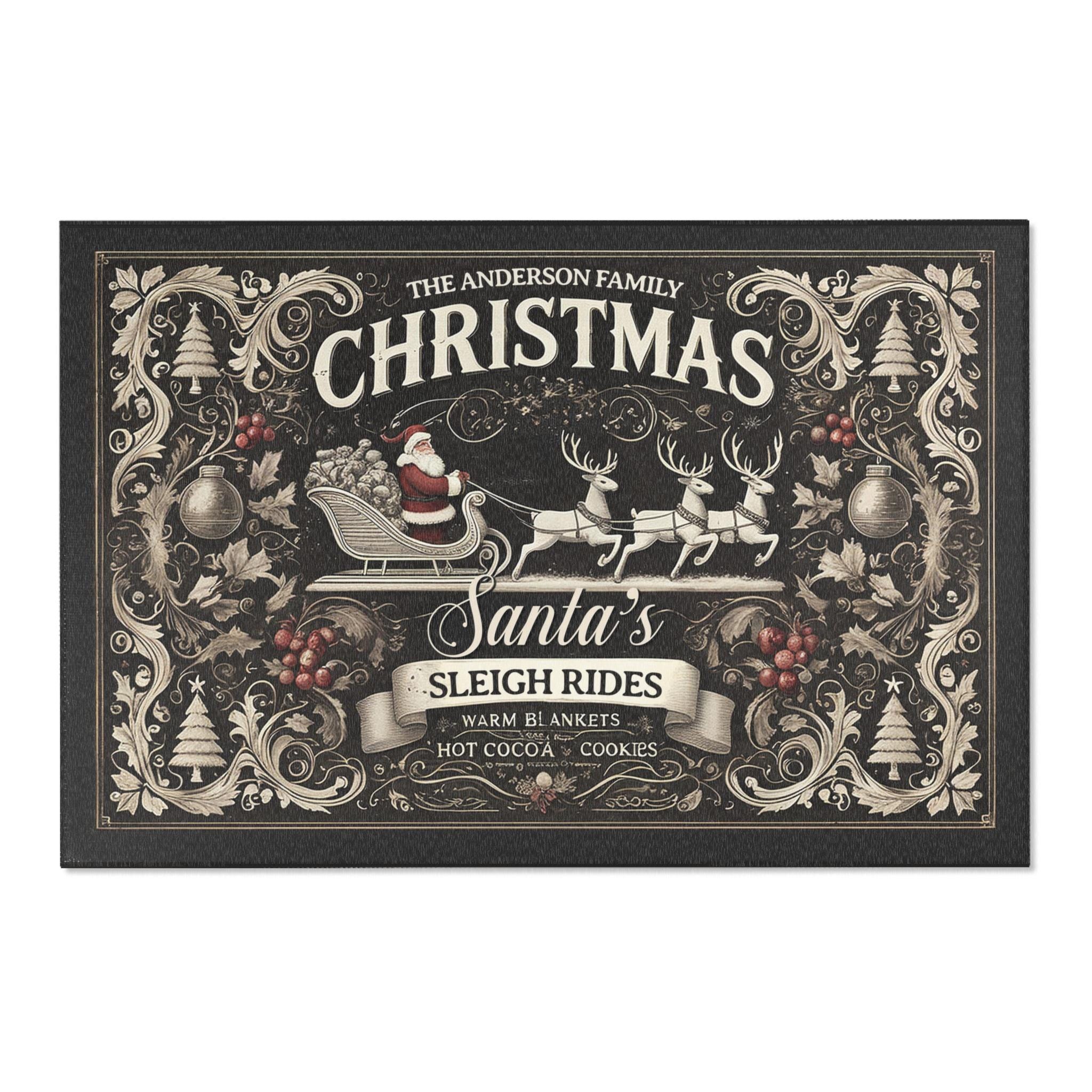 Personalized Christmas Rug – Santa's Sleigh Rides, Farmhouse Holiday ...