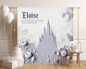 Lavender Fairytale Castle Backdrop, Princess Birthday, Baby Shower Decor