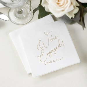 Custom Engagement and Bridal Shower Napkins - White Cocktail Napkin