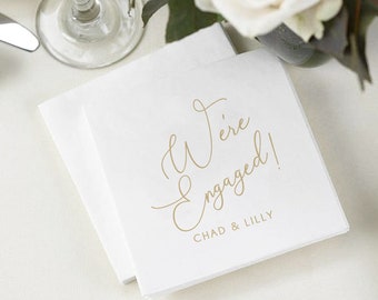 Personalized We're Engaged White Napkins for Engagement and Bridal Shower - Set of 100