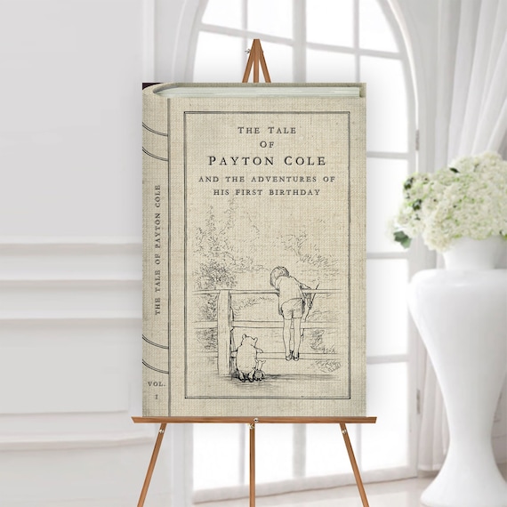 Pooh Bear Storybook Baby Shower Sign, Birthday Decor - Book Welcome Sign