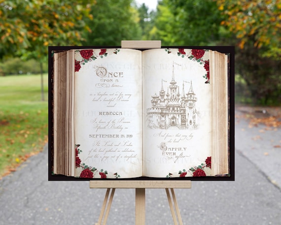Once Upon A Time Book Art Beauty Beast Red Rose Canvas Castle Etsy
