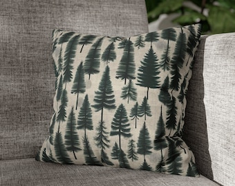 Scandinavian Rustic Woodland Fir Tree Pillow - Green and Beige Christmas Decor