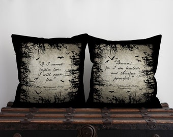 Gothic Frankenstein Pillow Cover | Mary Shelley Quote "Beware; For I Am Fearless" Gothic Decor