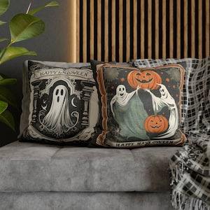 Vintage Ghosts with Pumpkins and Retro Black & White Ghost Halloween Pillows