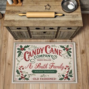 Personalized Christmas Rug - Candy Cane Company - Farmhouse Holiday ...