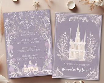 Lavender Fairytale Castle Bridal Shower Invitations - Double Sided - Free Shipping - 5x7" Size - Customizable - Envelopes Included - Purple