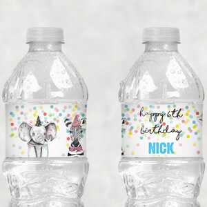 Water Bottle Labels Party Animals, Zoo Animal Birthday Party Water Bottle Labels, Wild Animals Birthday Party Decorations - Set of 10