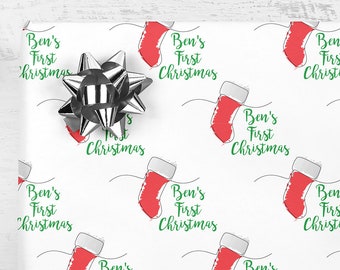 Baby's First Christmas Gift Wrap Personalized Name Wrapping Paper, Baby Christmas Gift Wrap Sheets Holiday Wrapping Paper