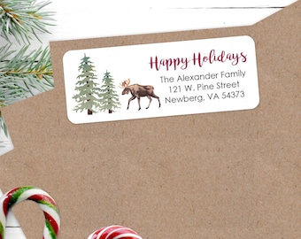 Happy Holidays Address Labels Envelope Seals Merry Christmas Stickers Gift Tags Moose Labels Christmas Seals Packaging - Set of 30